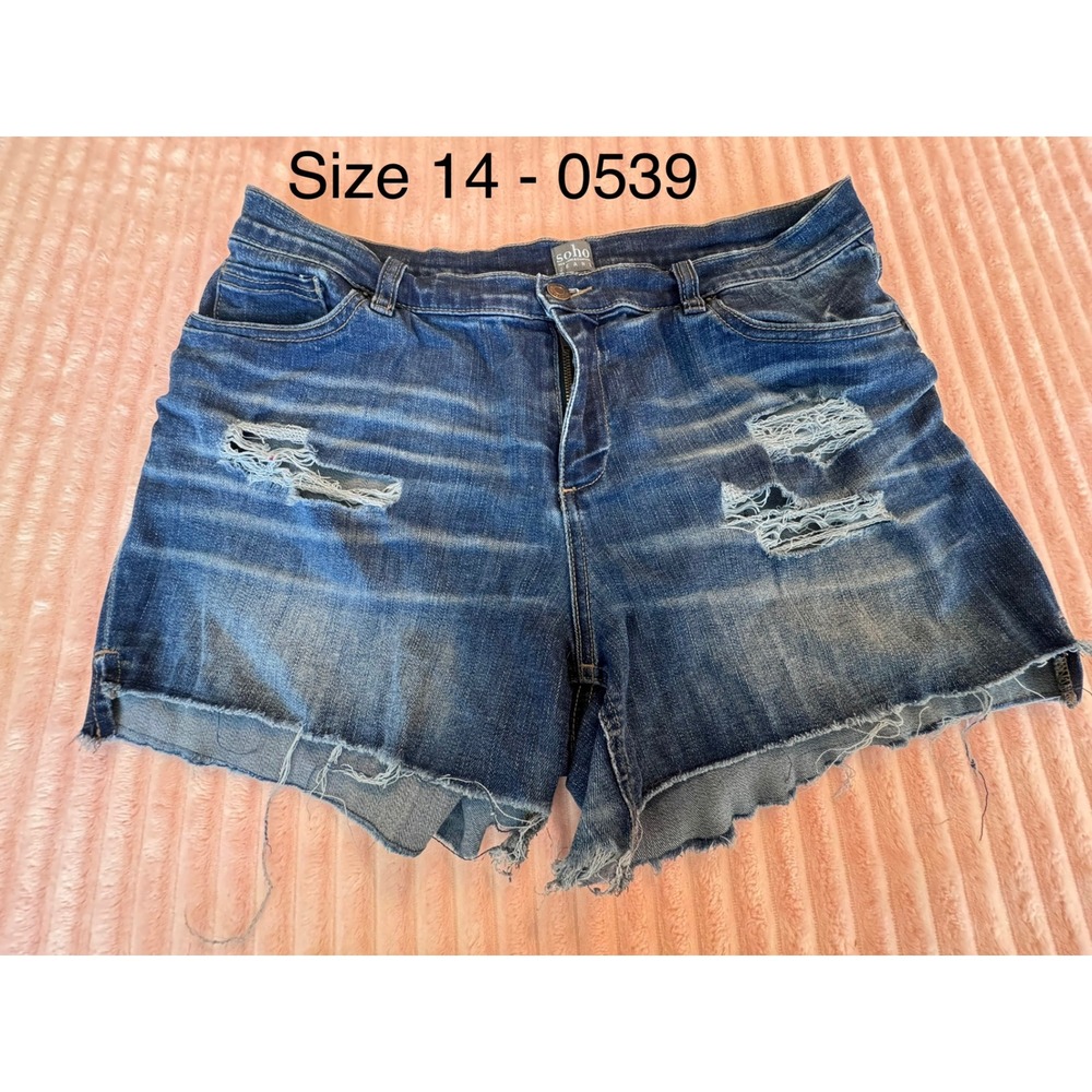 Soho New York & Company Womens Distressed Denim Cut Off Shorts Blue Size 14